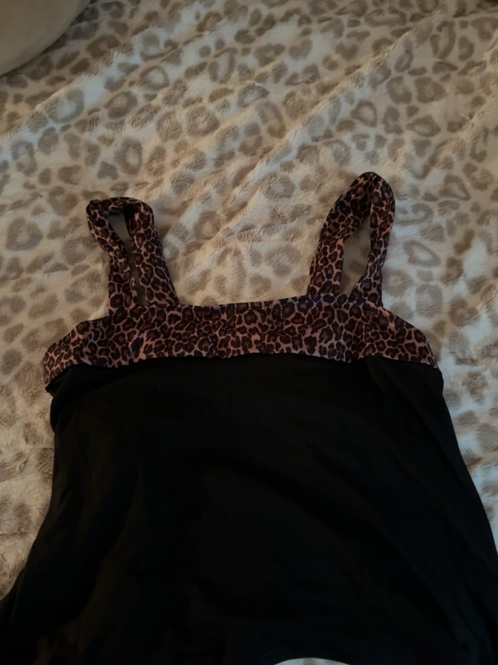 SHEIN Black Tank Top with Leopard Trim